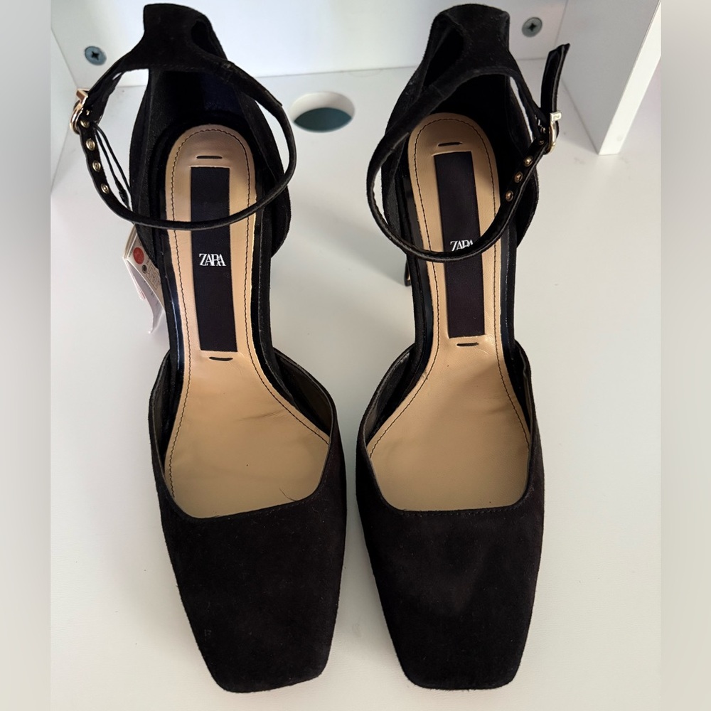 ZARA Women’s Black Suede Strap Heels Sz 39 US 8